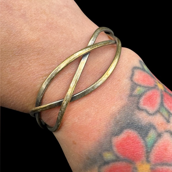 Vintage JOP Sterling Silver Modernist Wire Cuff Bracelet - Picture 1 of 3